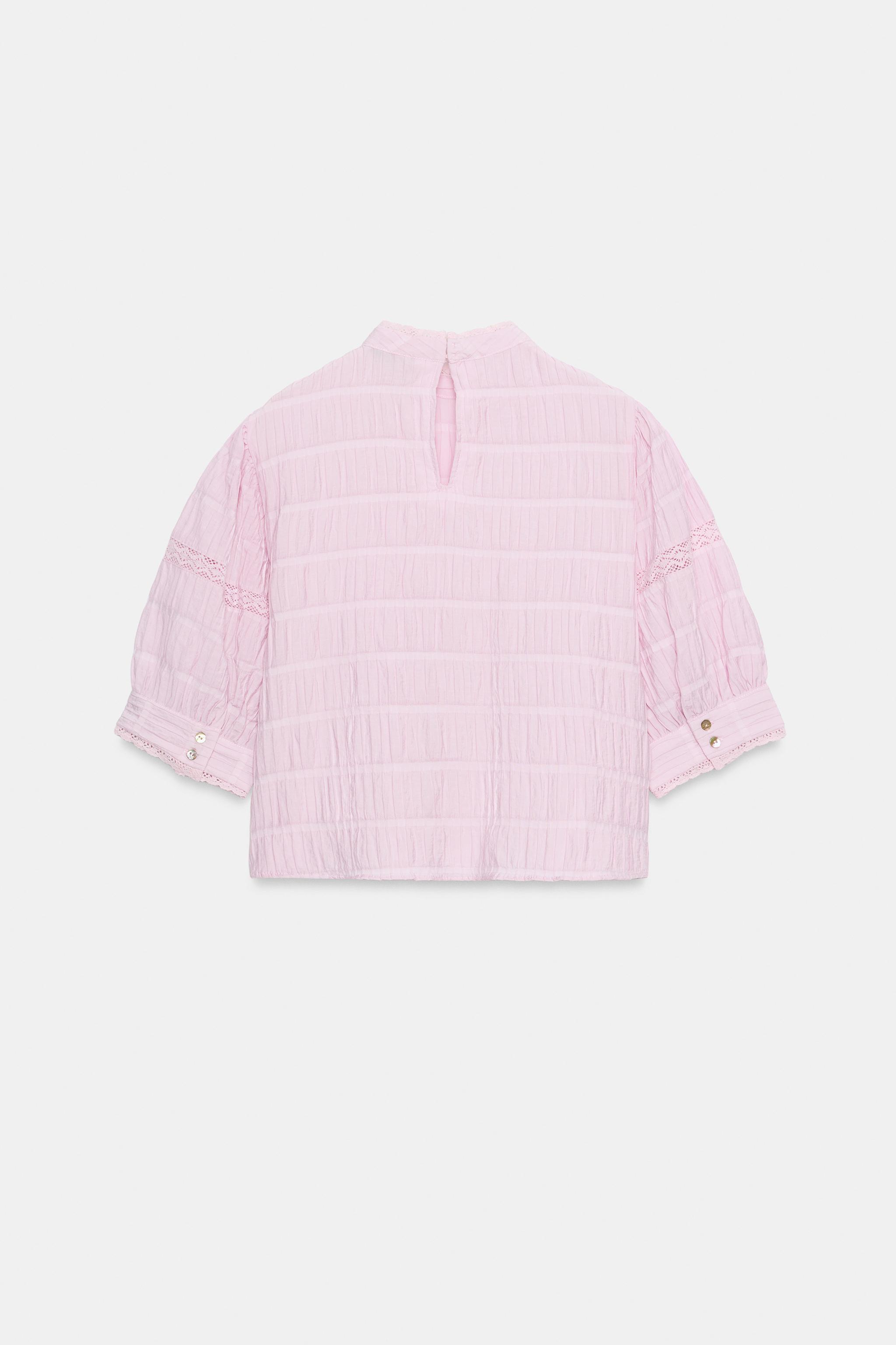 BALLOON SLEEVE LACE TRIM SHIRT